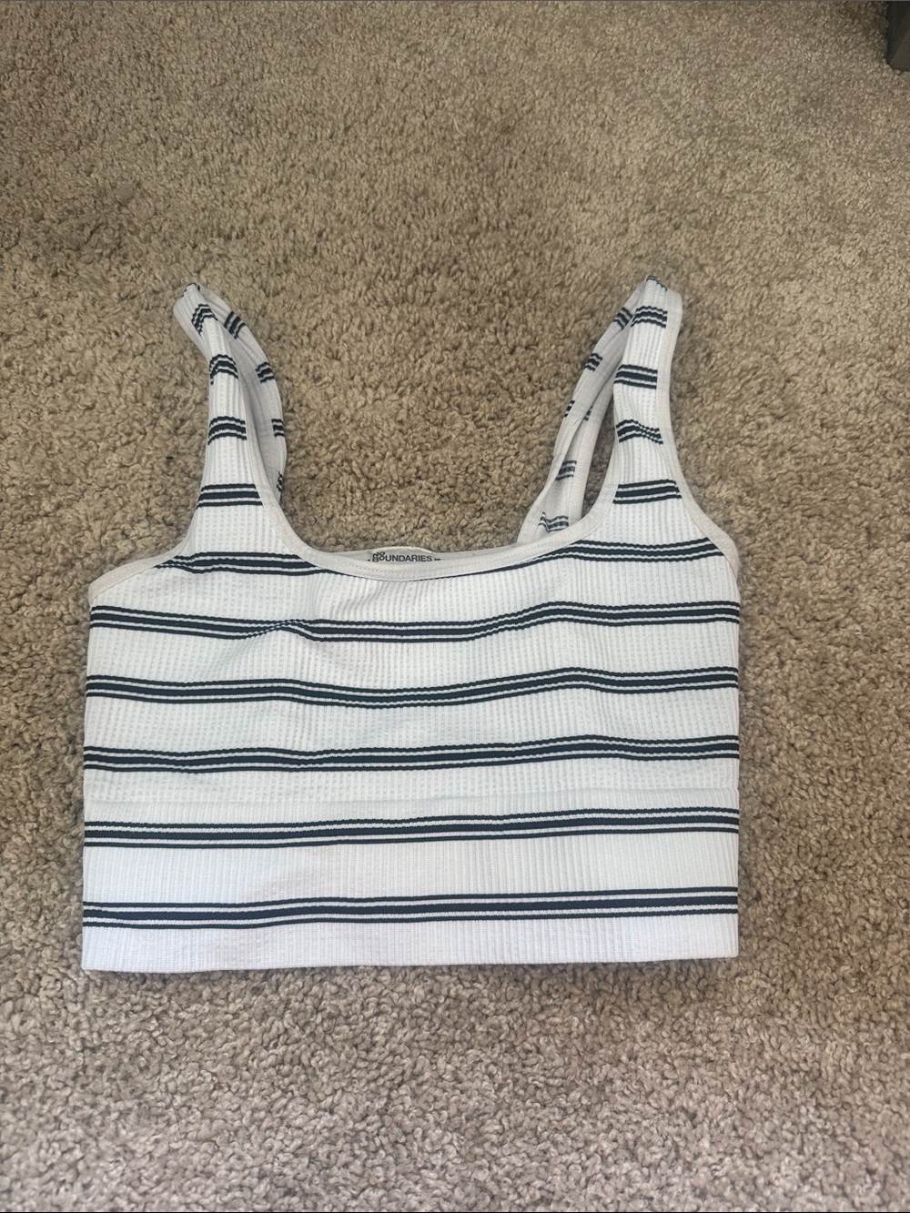 No Boundaries White Ribbed Crop Tank with Black Stripes